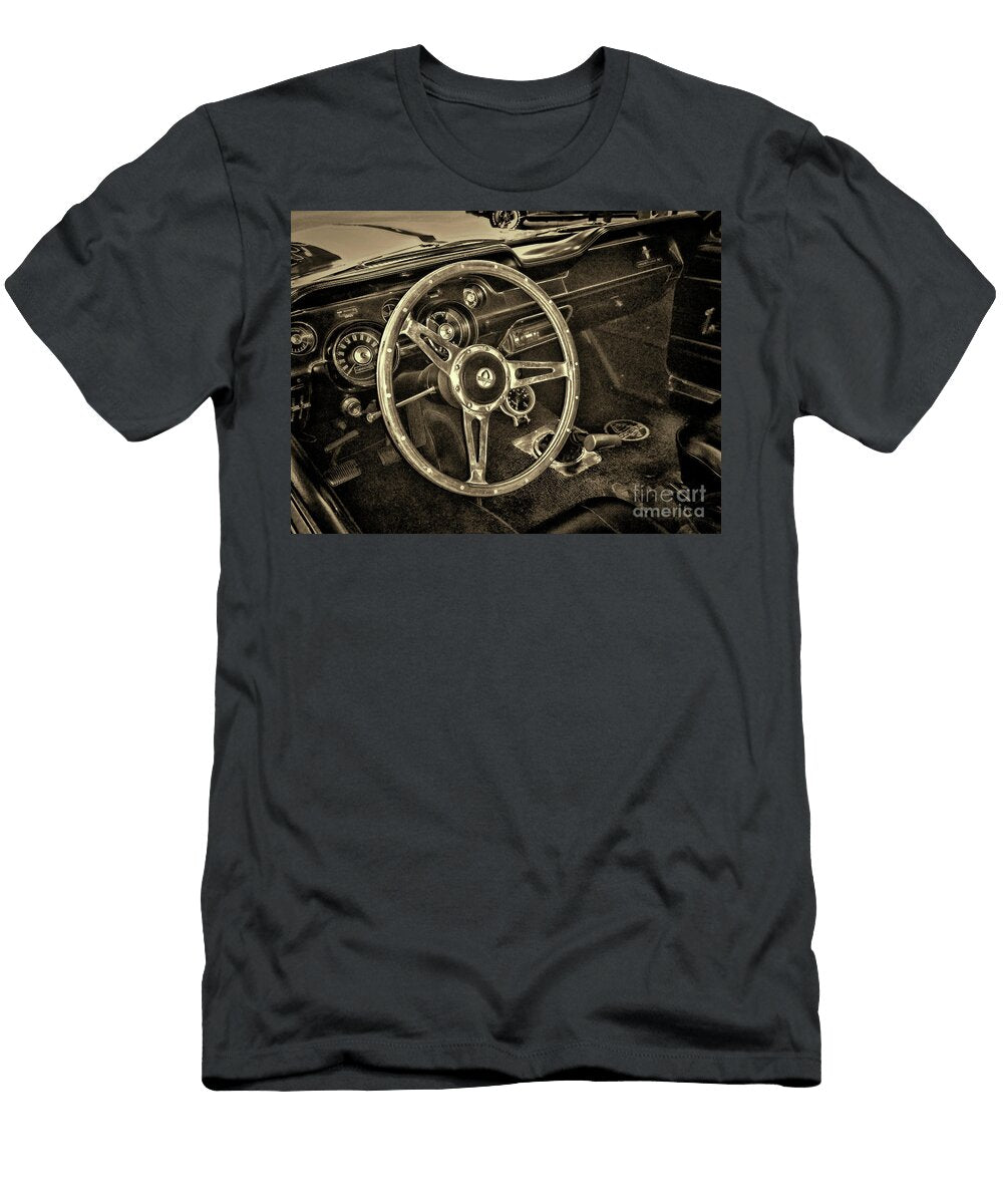 1967 Ford Mustang Gt Cobra Classic Steering Wheel Sepia Paul Ward T-Shirt