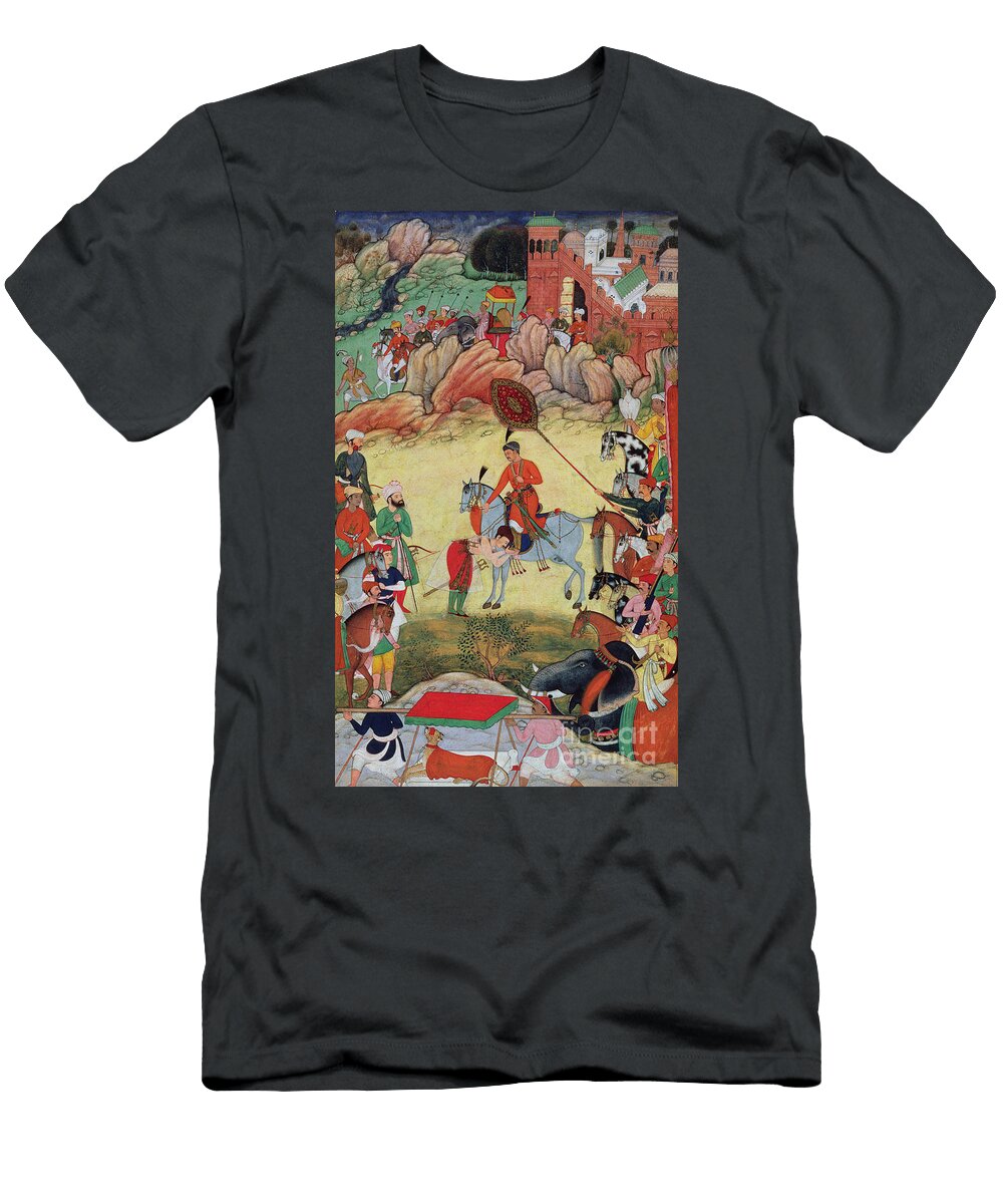 Adham Khan Paying Homage to Akbar At Sarangpur Central India in 1560 or 1561 From the Akbarnama 1590 98 Mughal School T-Shirt