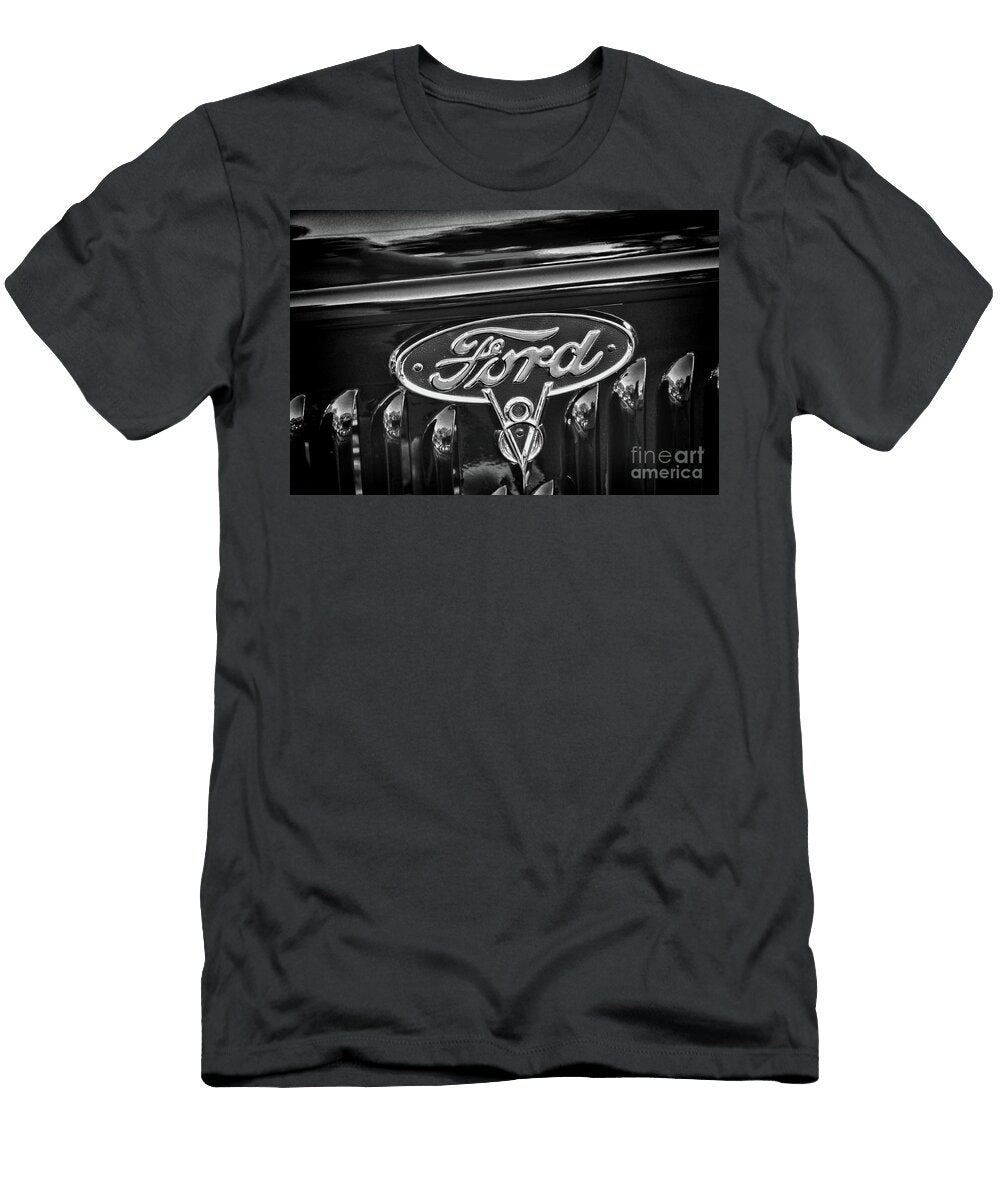 Ford V8 Classic Car Badge Black and White Paul Ward T-Shirt