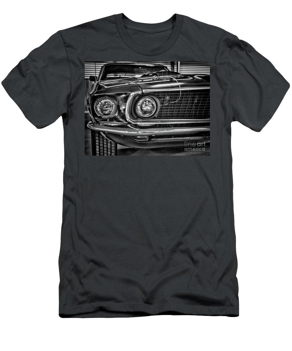 Mean Green 1969 Ford Mustang Mach 1 Headlights Black and White Paul Ward T-Shirt