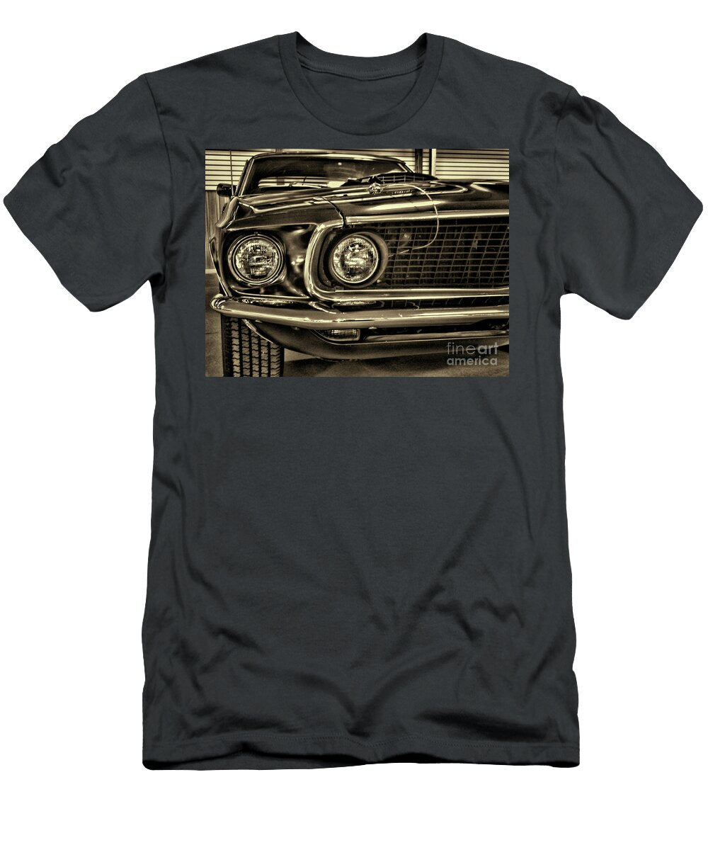 Mean Green 1969 Ford Mustang Mach 1 Headlights Sepia Paul Ward T-Shirt