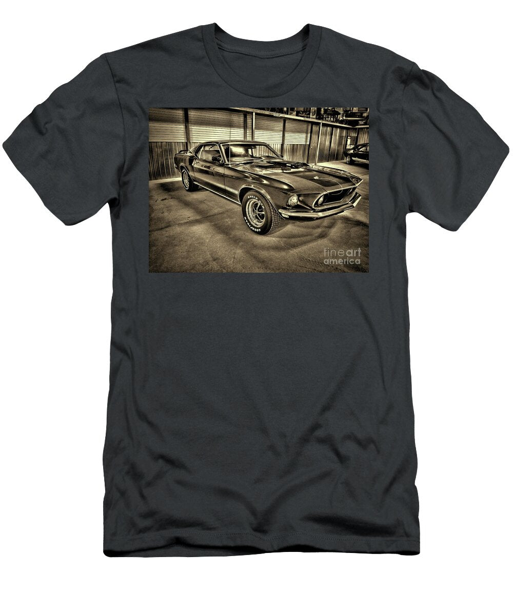 Mean Green 1969 Ford Mustang Mach 1 Profile Sepia Paul Ward T-Shirt