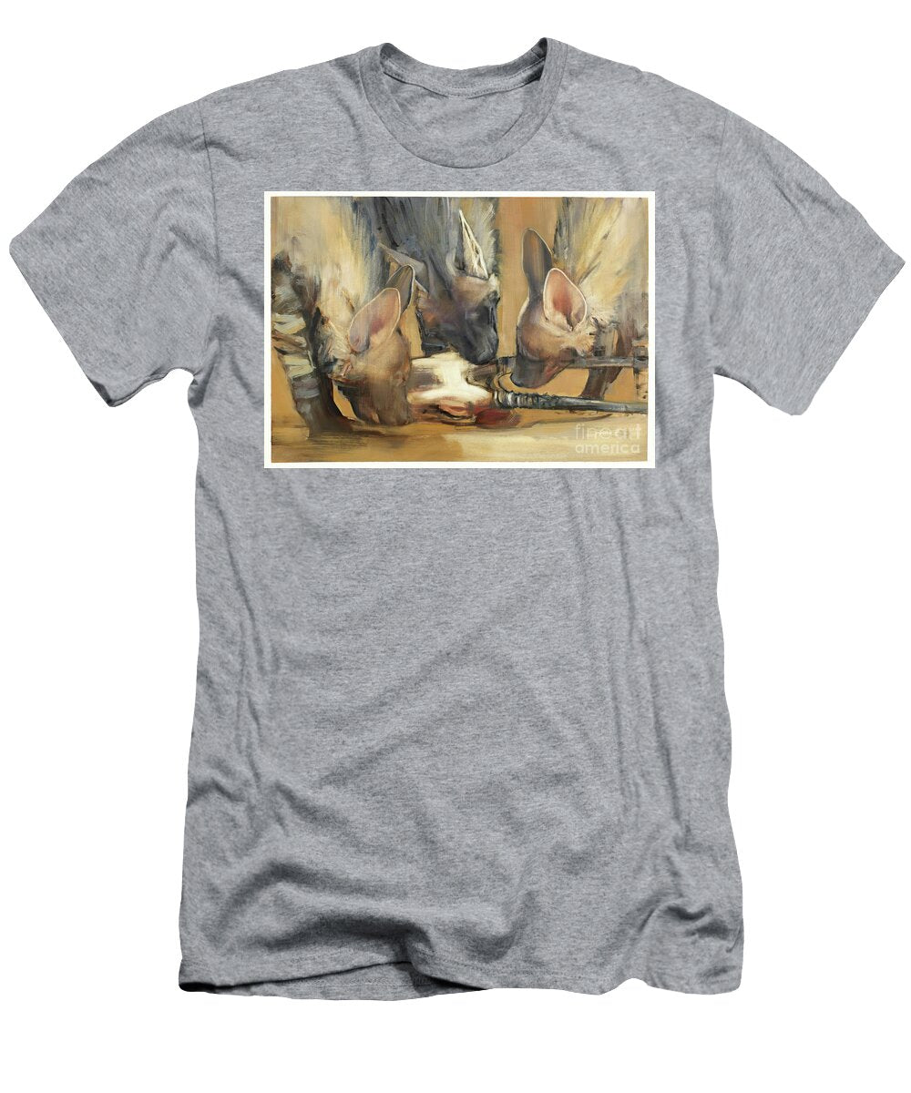 Pack Attack Young Striped Hyaenas Oil on Paper Mark Adlington T-Shirt